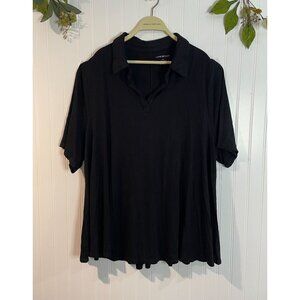 Lane Bryant Womens Black Plus Size 22/24 Short Sleeve Collared Flowy Top